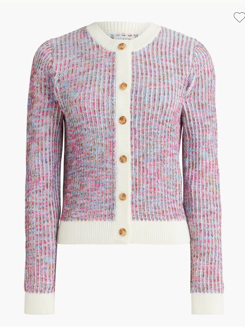 J. Crew Multicolor Marled Crewneck Button Cardigan - Pink/White